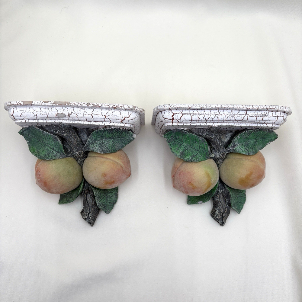Jim Shore Fuzzy Peaches Wall Decor Shelves Courtland Cottage Vintage - Set of 2